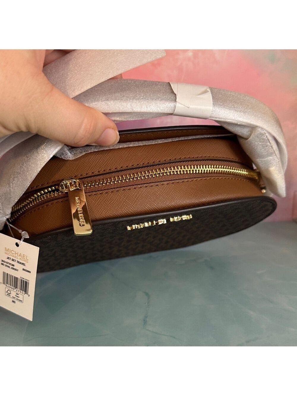 Michael Kors Brown Logo Crossbody Bag Jet Set Travel - Picture 7 of 16